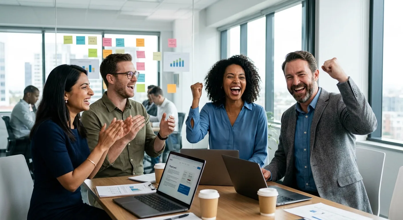 Team feiert den erfolgreichen Go-live eines Business-Central-Projekts